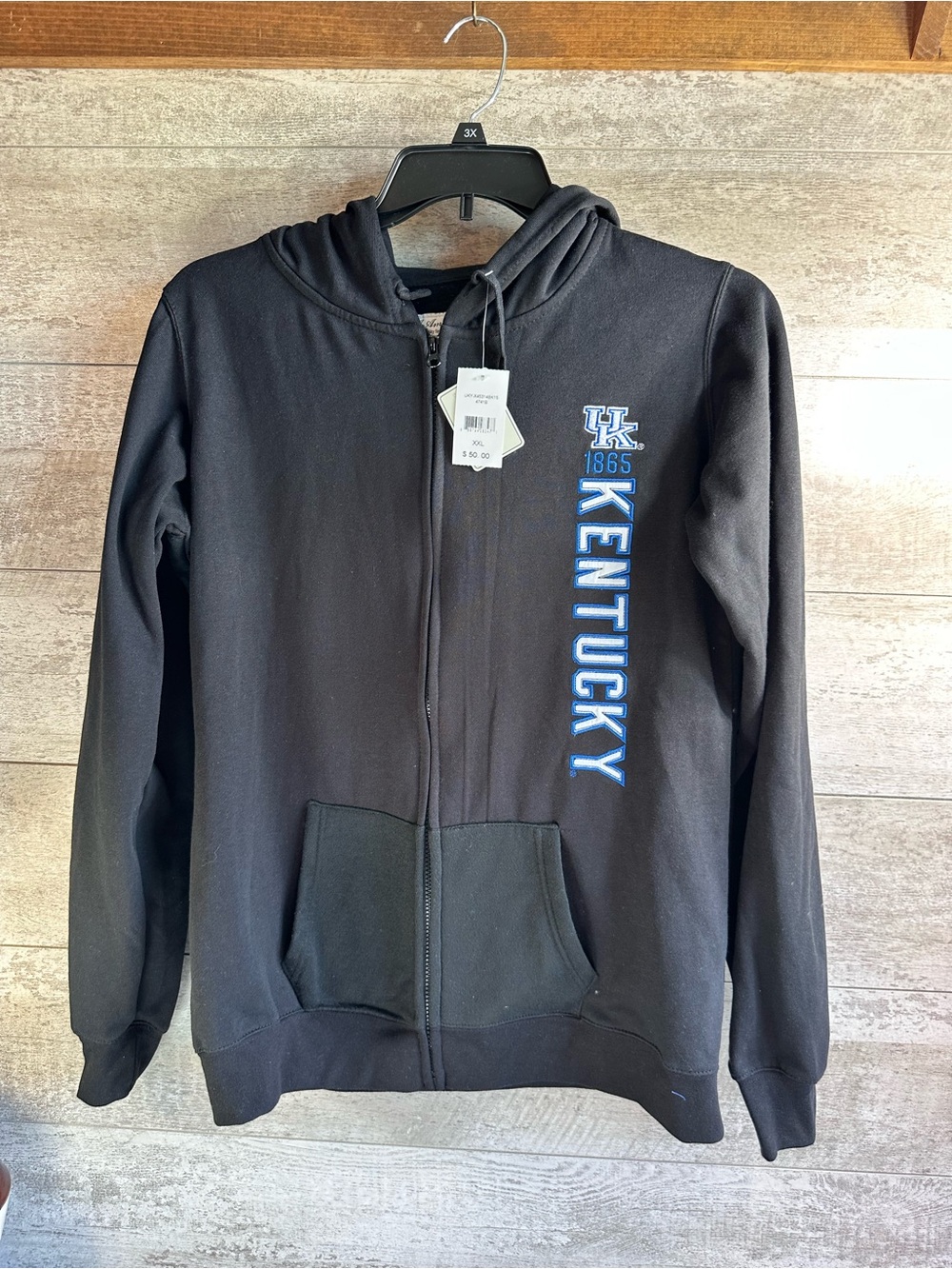 NWT University of Kentucky Wildcats Full Zip Hoodie Black Vertical Logo XXL